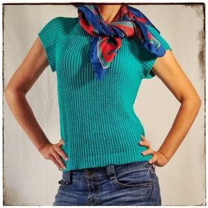 Vintage Aqua Shimmering Knit Crop Top